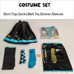 Miku Cosplay Full Set Silver Leather Fabric Suit Miku Cosplay Headwear Costume Outfit JK Sailor Dress High School Uniform Hallow