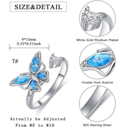 SMJEL Fidget Spinner Ring Anxiety for Women Multiple Crystal Flower Eye Butterfly Animal Ring Rotate Anti Stress Wedding Jewerly