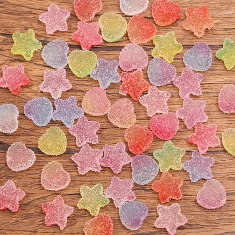 50Pcs Resin Emulation Candy Five-Pointed Star Heart DIY Cream Glue Patch Phone Shell Arts Kids Hair Accessories Materials