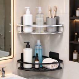 HTMCK No Drill Bathroom Corner Rack, Wall Mount Triangle Shower Shelf, Waterproof Shampoo Holder Bathroom Organizer
