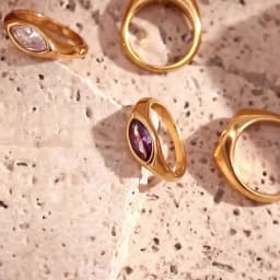 E.B.belle Horse Eye Zircon Seal Ring Colorful Hypoallergenic 316L Stainless Steel Decoration 18K Gold Plated Jewelry