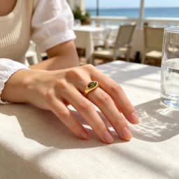 E.B.belle Horse Eye Zircon Seal Ring Colorful Hypoallergenic 316L Stainless Steel Decoration 18K Gold Plated Jewelry