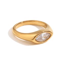 E.B.belle Horse Eye Zircon Seal Ring Colorful Hypoallergenic 316L Stainless Steel Decoration 18K Gold Plated Jewelry