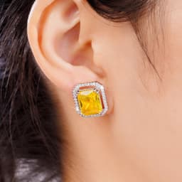Huitan Square Yellow Cubic Zirconia Stud Earrings for Women Bright Earrings Wedding Party Temperament Elegant Female Accessories
