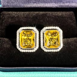 Huitan Square Yellow Cubic Zirconia Stud Earrings for Women Bright Earrings Wedding Party Temperament Elegant Female Accessories