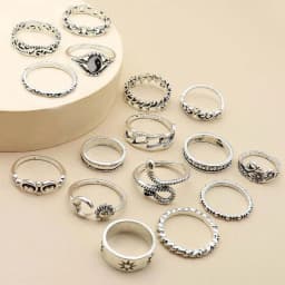 16Pcs/set Retro New Bagua Sun Moon Snake Leaf Flower Joint Ring Set
