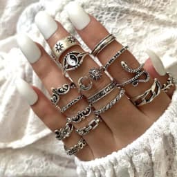 16Pcs/set Retro New Bagua Sun Moon Snake Leaf Flower Joint Ring Set