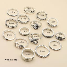 16Pcs/set Retro New Bagua Sun Moon Snake Leaf Flower Joint Ring Set
