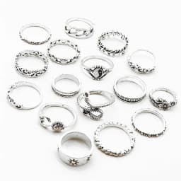 16Pcs/set Retro New Bagua Sun Moon Snake Leaf Flower Joint Ring Set