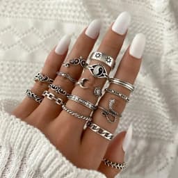 16Pcs/set Retro New Bagua Sun Moon Snake Leaf Flower Joint Ring Set