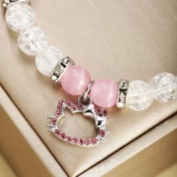 2 pcs of Blue and Pink Beads Cute cat Pendant Heart Shape Magnet Elastic Couple's Bracelets, Bff Trendy Jewelry Gifts