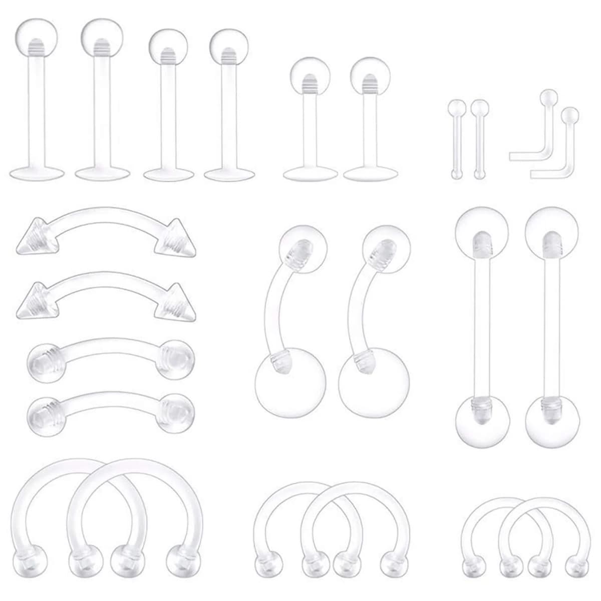 2Pcs/24Pcs Retainer Set Acrylic Clear Flexible Plastic 14G 16G 20G Belly Nose Tongue Lip Piercing Jewelry For Woman and Man