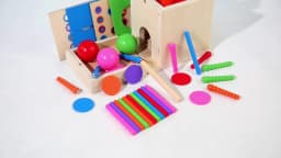 6-in-1 Wooden Montessori Toy Play Kit Object Permanence Box Play Set with Coin Box Carrot Harvest Shape Sorter Ball Drop Toy