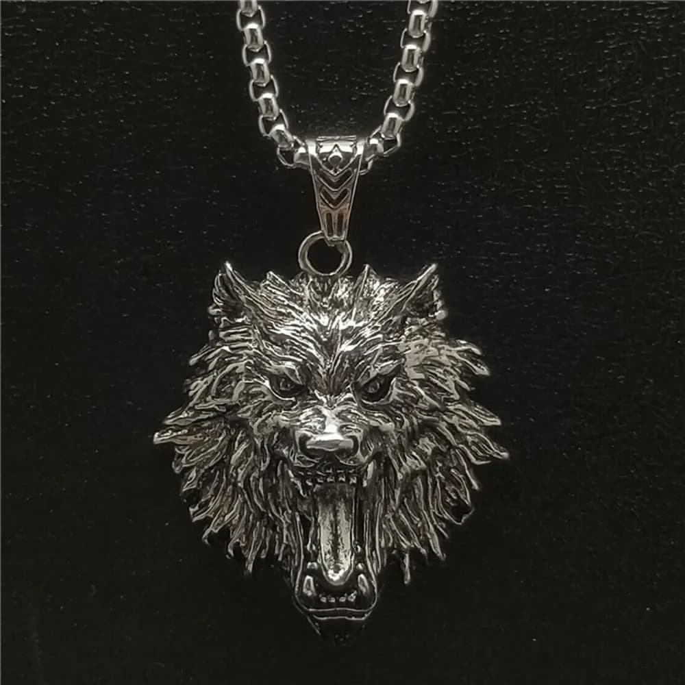 New Retro Trend Necklace Hip Hop Rock Raging Wolf Head Pendant Necklace Tide Fashion Domineering Men's Necklace Gift Accessories