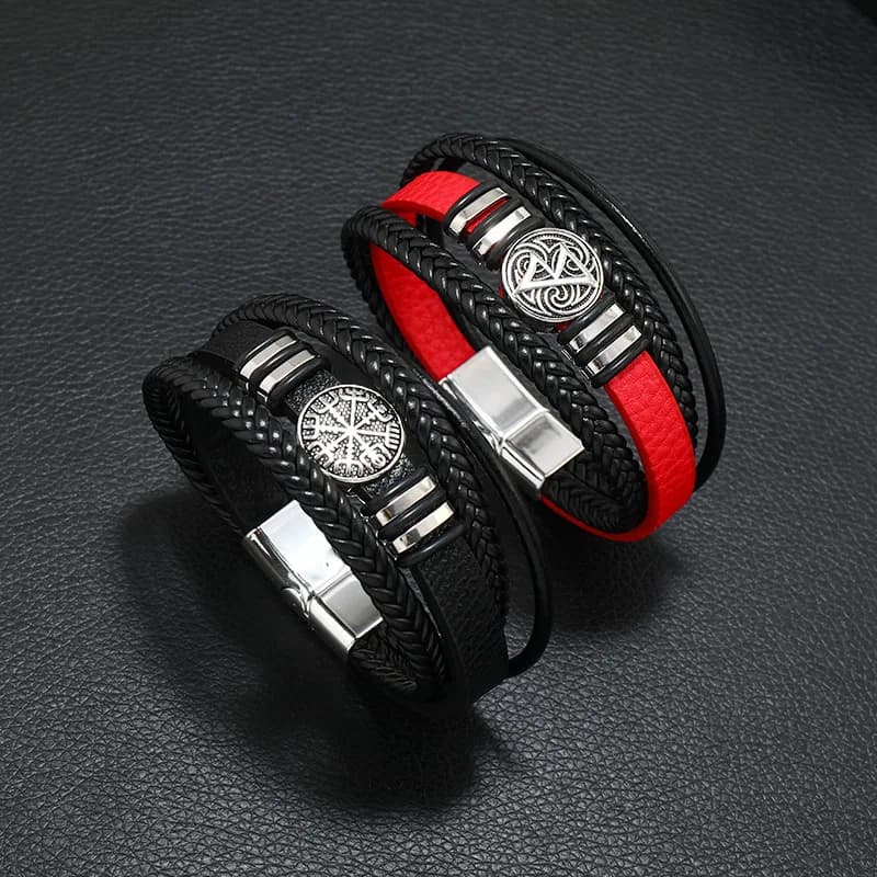 Red Black Red Tree Male Unique Design Trendy Punk Vintage Cuff Men Bracelets PU Leather Bracelets Bangles for Women Men Jewelry
