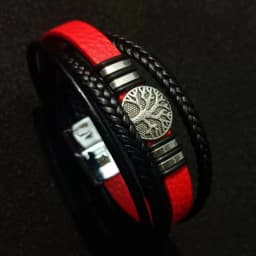 Red Black Red Tree Male Unique Design Trendy Punk Vintage Cuff Men Bracelets PU Leather Bracelets Bangles for Women Men Jewelry