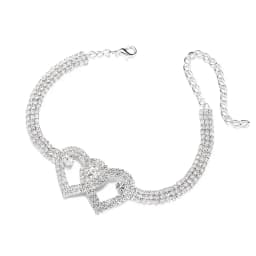 Bling Double Heart Anklet For Women Crystal Cubic Zirconia Chain On The Leg Summer Beach Ankle Bracelet Wedding Foot Jewelry
