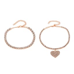 Bling Double Heart Anklet For Women Crystal Cubic Zirconia Chain On The Leg Summer Beach Ankle Bracelet Wedding Foot Jewelry