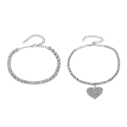 Bling Double Heart Anklet For Women Crystal Cubic Zirconia Chain On The Leg Summer Beach Ankle Bracelet Wedding Foot Jewelry