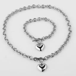 Fashion Titanium Steel Set Peach Heart Set Necklace Bracelet O-shaped Chain For Men And Women