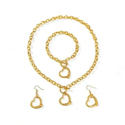Fashion Titanium Steel Set Peach Heart Set Necklace Bracelet O-shaped Chain For Men And Women