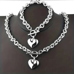 Fashion Titanium Steel Set Peach Heart Set Necklace Bracelet O-shaped Chain For Men And Women