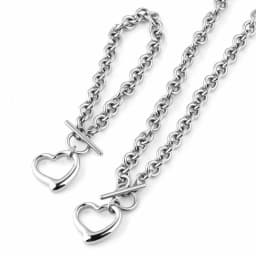 Fashion Titanium Steel Set Peach Heart Set Necklace Bracelet O-shaped Chain For Men And Women