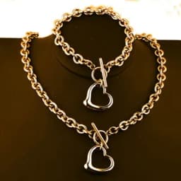 Fashion Titanium Steel Set Peach Heart Set Necklace Bracelet O-shaped Chain For Men And Women