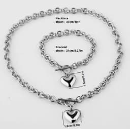 Fashion Titanium Steel Set Peach Heart Set Necklace Bracelet O-shaped Chain For Men And Women