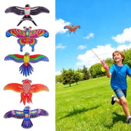 Children Kite Toy Cartoon Eagle Foldable Mini Plastic Toys Kite Hand Brake Fishing Rod Butterflies For Kids Outdoor Toy For Fun