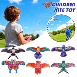 Children Kite Toy Cartoon Eagle Foldable Mini Plastic Toys Kite Hand Brake Fishing Rod Butterflies For Kids Outdoor Toy For Fun