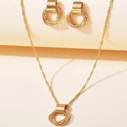 2 PCS Set Multiple Small Circle Pendant Earring Set Gold Plating Link Chain Wedding Party Jewelry Set Silver Color Stud Earring