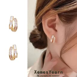 2024 New Design Shell Zircon Arc Metal Stud Earrings For Woman Korean Fashion Jewelry Party Student Girls Elegant Accessories