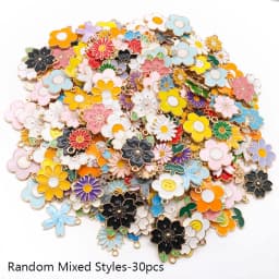 Mixed 20/30/50pcs Floral Series Flowers Charms Assorted Enamel Pendants For Jewelry Making DIY Necklace Bracelet Earrings Making