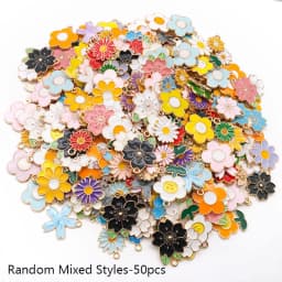 Mixed 20/30/50pcs Floral Series Flowers Charms Assorted Enamel Pendants For Jewelry Making DIY Necklace Bracelet Earrings Making