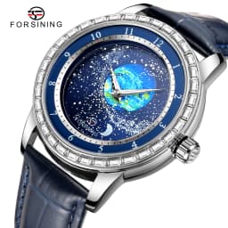 2026 FORSINING Design Earth Star Moon Set With Diamonds Genuine Belt Men Mechanical Automatic Watch Waterproof For Business