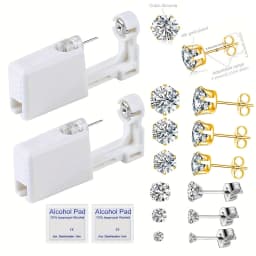Safe & Painless Gun Set with Stylish Gold/Silver CZ Stud Earrings Professional Ear Piercing Kit Durable Tools for Self-Piercing