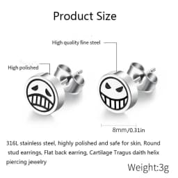 1Pair 316L Stainless Steel Smile Cry Face Stud Earring for Women Men,Fashion Cartilage Tragus Forward Helix Ear Piercing Jewelry
