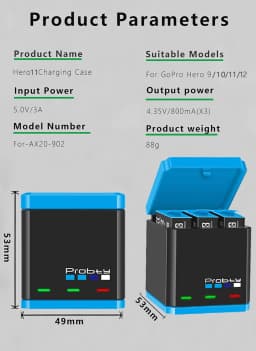 For GoPro 12 11 10 Charger, Fast Charging Box, Lithium Ion Battery Storage Box, for GoPro Hero 9 10 11 Sports Camera Accessorie