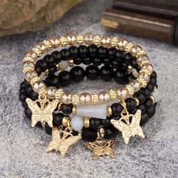 4Pcs Bohemian Butterfly Charm Bracelet Set For Women Crystal Beads Chain Bangle Female Fashion Party Jewelry Gift