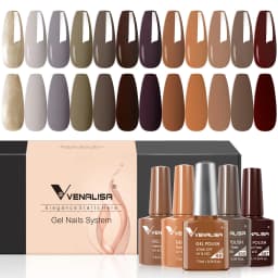 12pcs/kit Venalisa Gel Nail Polish Brown Earth Coffee Color Series Young Nude Light Reflective Gel Pigment Nail Art Manicure