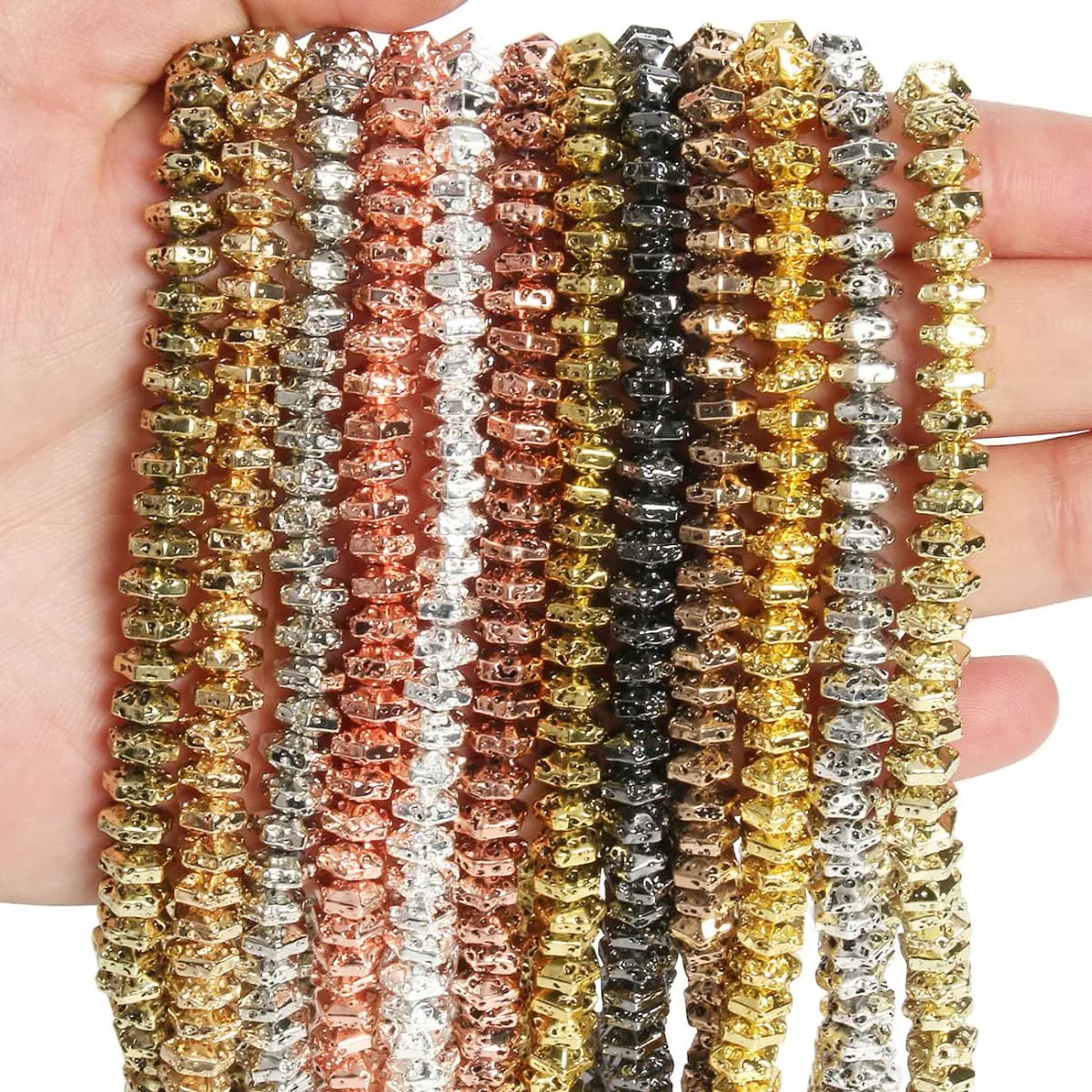 Natural Facete Lava Rock Hematite Stone Gold Plated Rondelle Loose Beads for Jewelry Making DIY Handmade Bracelets Charms 15''