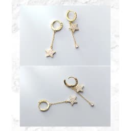 925 Sterling Silver Dainty Prevent Allergy Hoop Earrings Zircon Star Water Drop Asymmetric Earrings For Women S-E1089