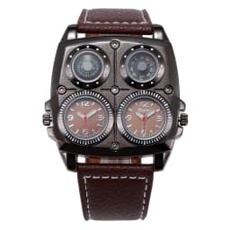 Oulm Men's Watches Two Time Zone Army Pilot Style Watch Big Size Military Quartz Clock Male Leather Strap Wristwatch