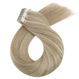Moresoo Human Hair Extensions Tape in Invisible Balayage Hair Extensions 50G Machine Remy Straight Tape in Natural Straight Hair