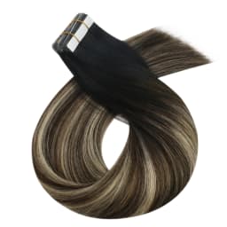 Moresoo Human Hair Extensions Tape in Invisible Balayage Hair Extensions 50G Machine Remy Straight Tape in Natural Straight Hair