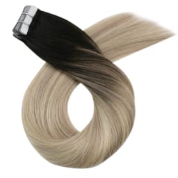 Moresoo Human Hair Extensions Tape in Invisible Balayage Hair Extensions 50G Machine Remy Straight Tape in Natural Straight Hair