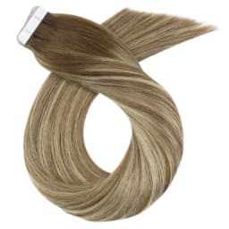 Moresoo Human Hair Extensions Tape in Invisible Balayage Hair Extensions 50G Machine Remy Straight Tape in Natural Straight Hair