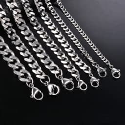 1 Piece Size 3.6mm-9mm Men's Necklace Stainless Steel Cuban Link Chain Bracelet Necklace Steel Color Male Jewelry