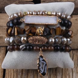 Fashion Designer Gemstone Crystal Glass Beaded Bracelet Sets Druzy Charm 5pc Stack Bracelet Bracelets Set For Women Jewelry Gift